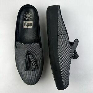 FitFlop Houndstooth Tassel Slip On Comfort Shoes Mules Size 8.5